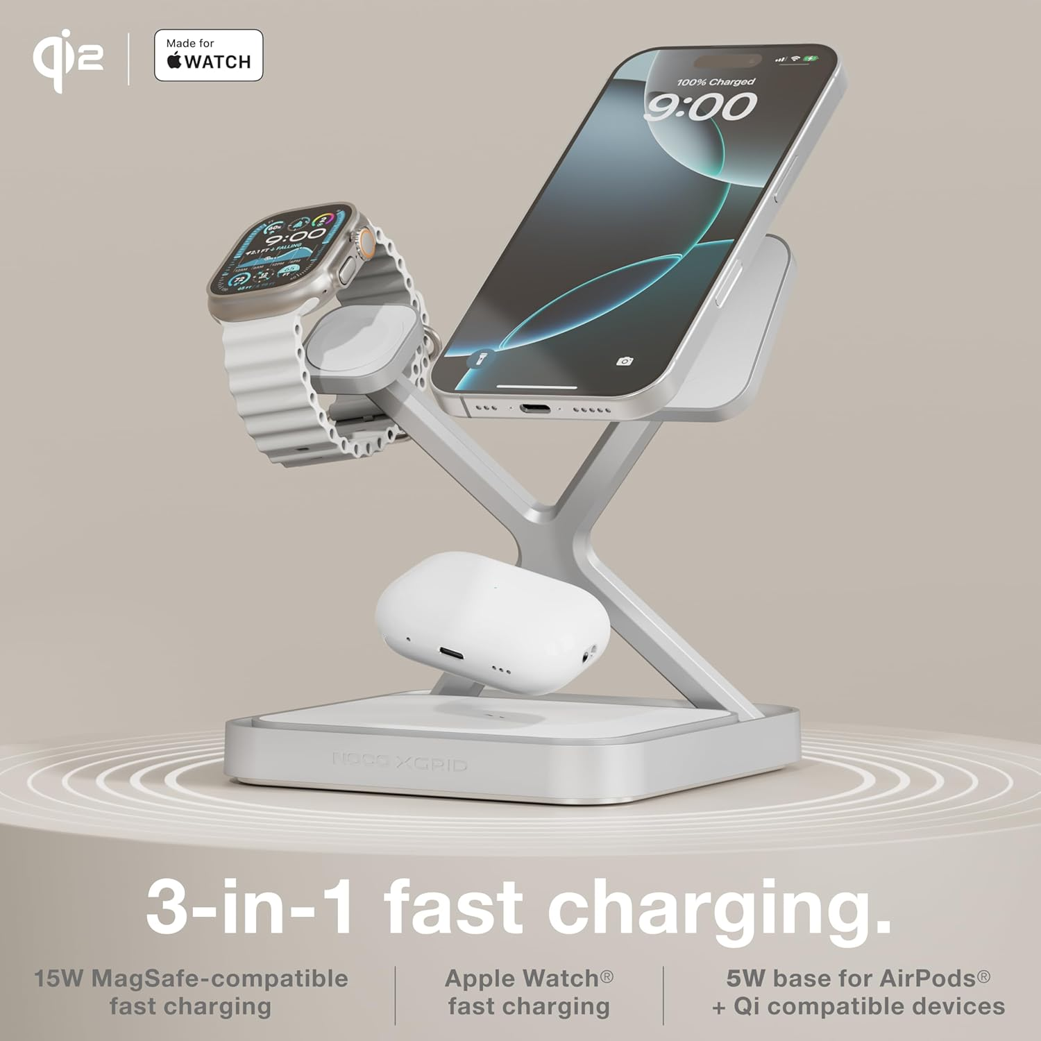 3 in 1 wireless charging station for men bedside and desk