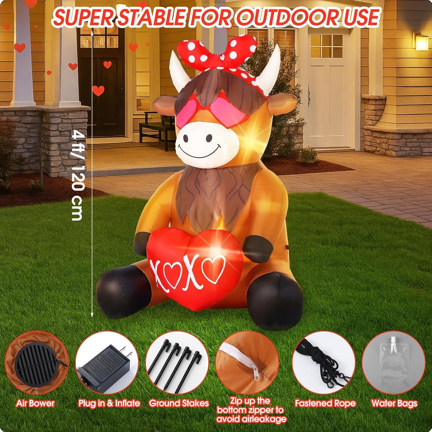 Highland cow Valentine inflatable funny decoration
